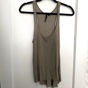 Joe’s Jeans Olive Green Racerback Hi Low Raw Distressed Hem Mesh Tank Top S